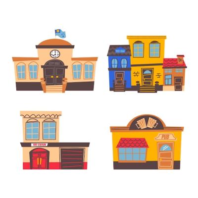 Retro Cartoon City and Building Stickers – Free Download