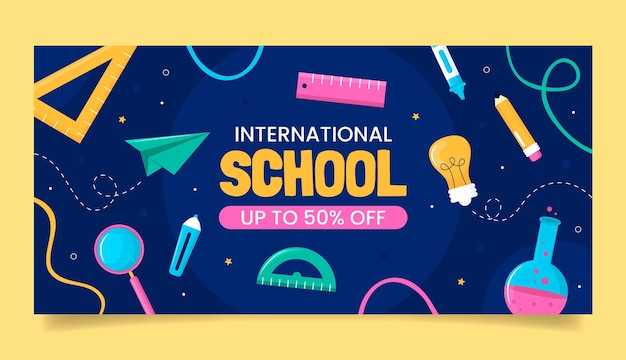 International School Sale Banner in Flat Design – Free Download