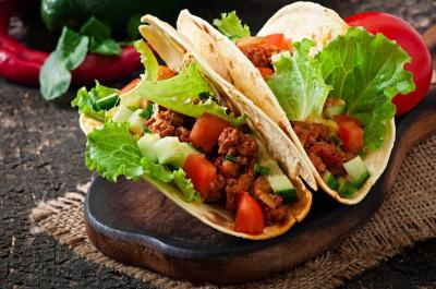 Delicious Mexican Tacos with Meat, Vegetables, and Cheese – Free Download