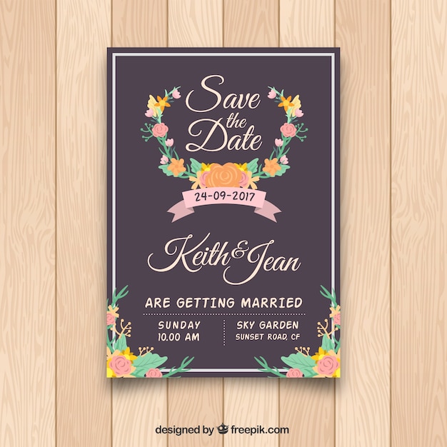 Wedding Invitation Design Featuring Flowers and Ribbon â Free Download