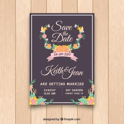 Wedding Invitation Design Featuring Flowers and Ribbon â Free Download