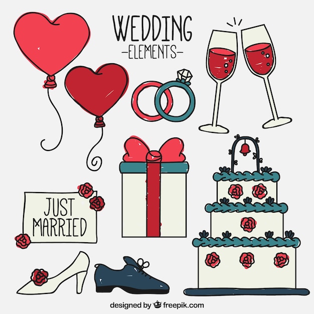 Hand-Drawn Wedding Objects for Creative Projects – Free Download