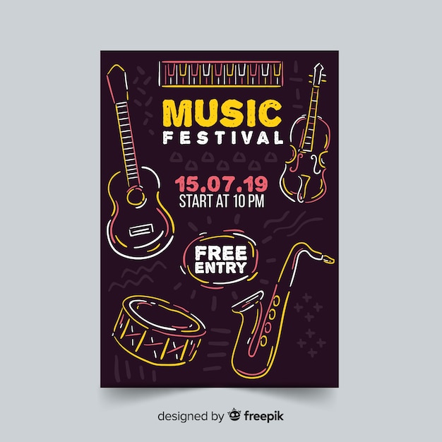 Hand Drawn Music Festival Poster – Free Download