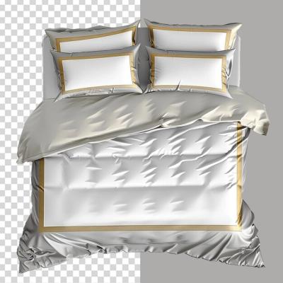 Classic Golden Gray White Bedding Set PNG Isolated on Transparent Background – Free Download