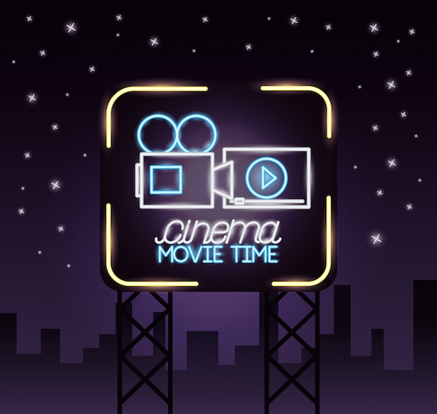 Movie Time Neon Sign – Free Download of Stylish Vector Template