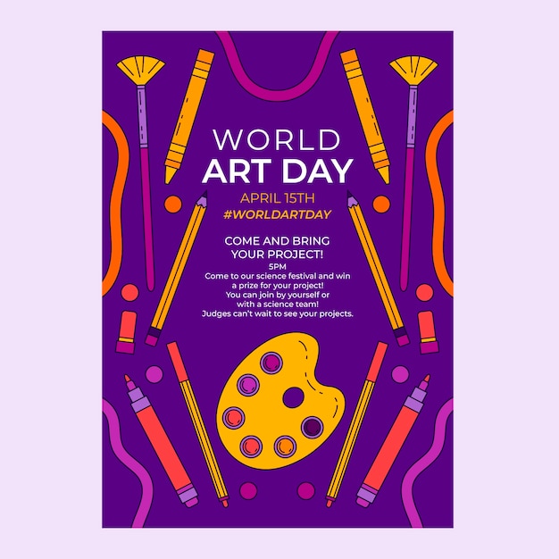 Hand Drawn World Art Day Vertical Poster Template – Free Download