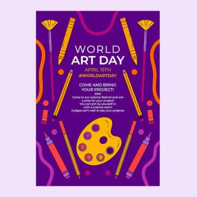 Hand Drawn World Art Day Vertical Poster Template – Free Download