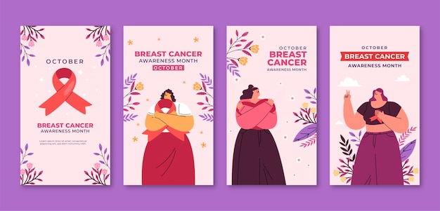 Flat Instagram Stories Collection for Breast Cancer Awareness Month – Free Download