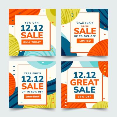 12.12 Sale Hand Drawn Social Media Post Collection – Free Download