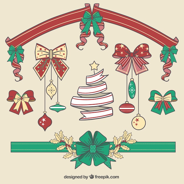 Christmas Hand-Drawn Ornamental Ribbons – Free Stock Photo Download