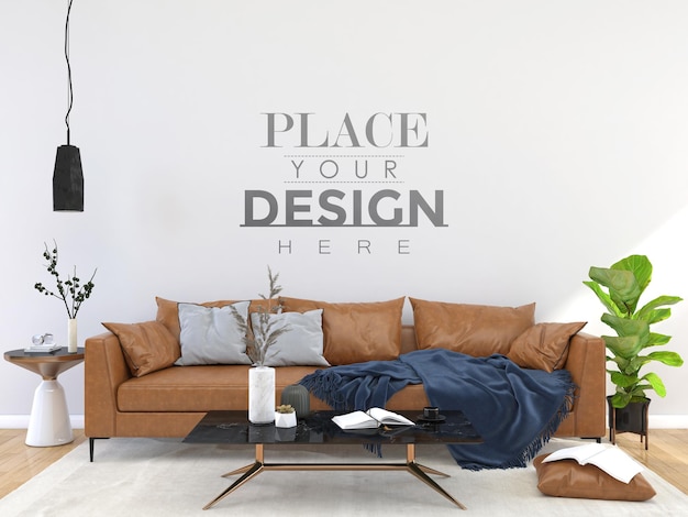 3D PSD Mockup of Empty Wall Interior Furniture – Free Download