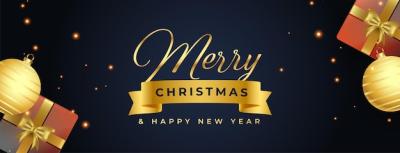 Merry Christmas Banner Design with Elegant Golden Elements – Free Download