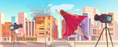 Superhero Woman Flying Towards a House on Fire – Free Stock Photo, Download for Free