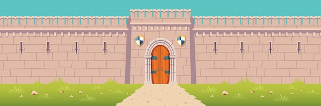 Cartoon Illustration of a Medieval Castle and Town Fortress Wall – Free Download