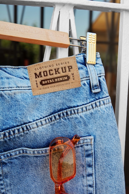 Jeans Label Mock-Up Featuring Leather Effect – Download Free Stock Photo