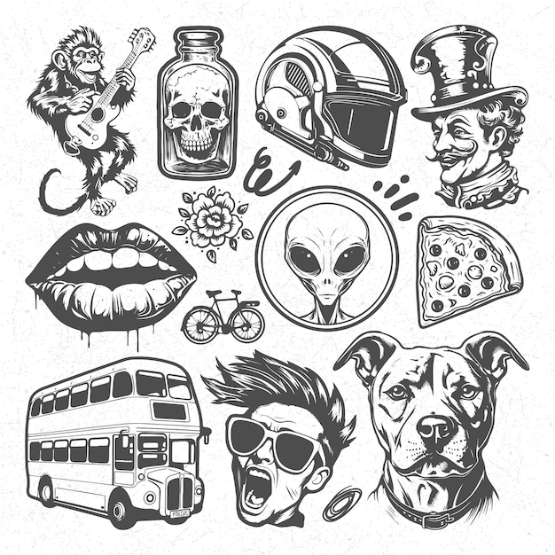 Hand-Drawn Doodle Tattoo Elements Vector – Free Download