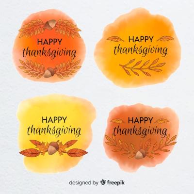 Thanksgiving Day Watercolor Label Collection – Free Download