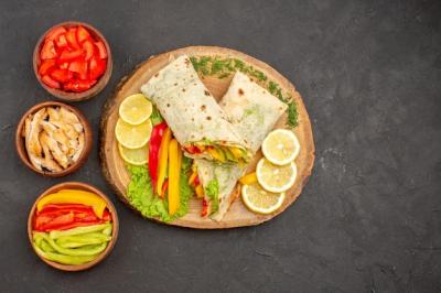 Top View of Delicious Shaurma Chicken Sandwich with Lemon Slices – Free Download