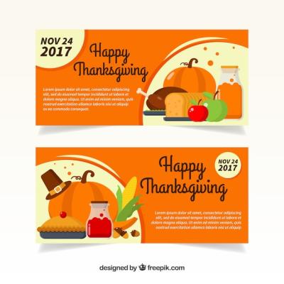 Retro Thanksgiving Banners in Flat Design – Free Download