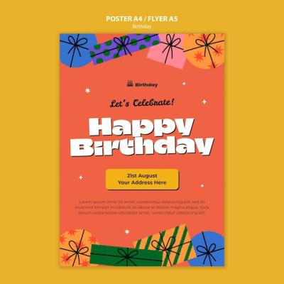 Flat Design Birthday Party Poster Template – Free Download