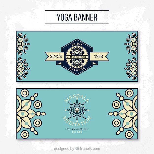 Blue Yoga Banners in Linear Style – Free Download