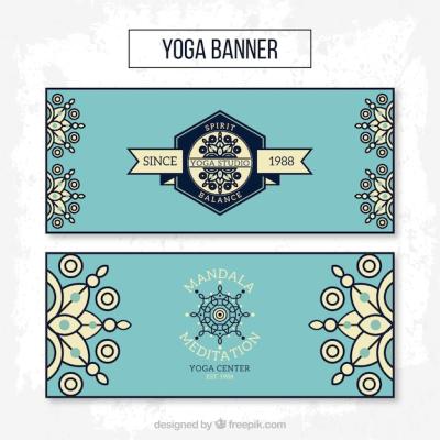 Blue Yoga Banners in Linear Style – Free Download