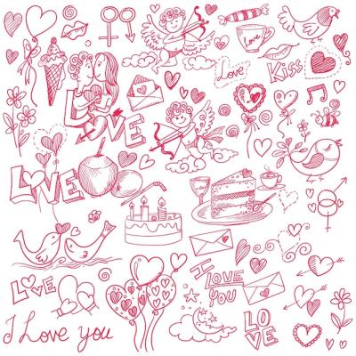 Hand-Drawn Valentine’s Day Scrapbook Page Doodle Sketch – Free Download