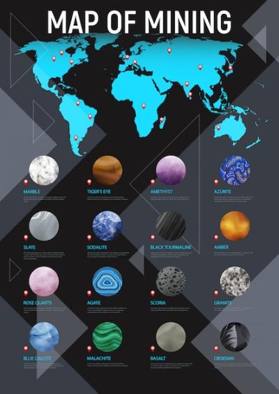 Realistic Stone Map Mining Poster Featuring Diverse Round Stone Icons – Free Download