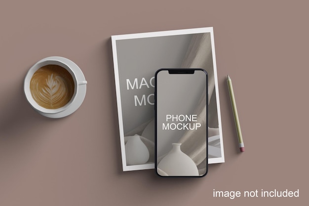 High View Phone and Editorial Magazine Mockup – Free to Download