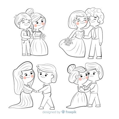 Hand Drawn Wedding Couple Collection – Free to Download