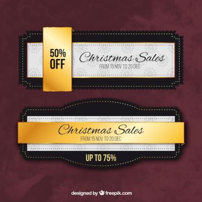 Vintage Golden Banners for Christmas Sales – Free Download