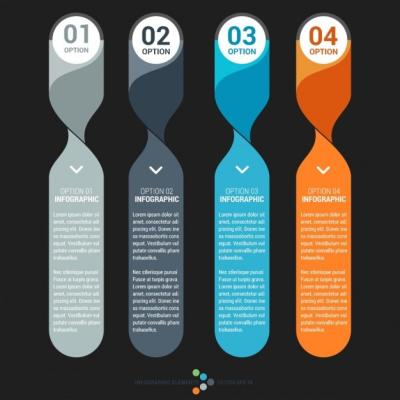 Four Steps Infographic on Black Background – Free Download