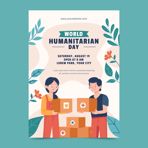 Flat Vertical Poster Template for World Humanitarian Day – Free Download