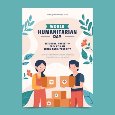 Flat Vertical Poster Template for World Humanitarian Day – Free Download