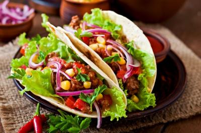 Mexican Tacos with Meat, Vegetables, and Red Onion – Free Download