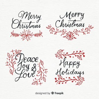 Modern Christmas Labels Featuring Original Calligraphy – Free Download