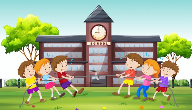 Children Playing Tug of War at School – Free Download