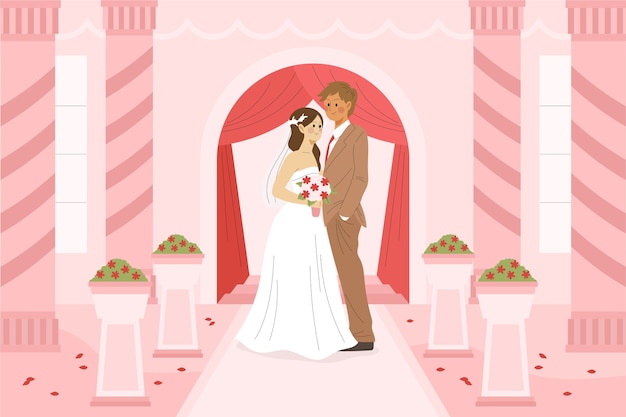 Bride and Groom Wedding Vector Template – Free Download