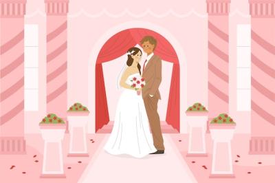 Bride and Groom Wedding Vector Template – Free Download