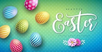 Happy Easter Holiday Vector Illustration Featuring Colorful Painted Egg Typography – Free Download