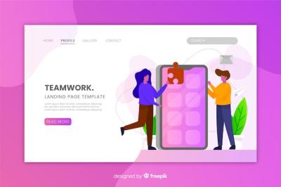 Flat Design Teamwork Landing Page Vector Template – Free Download