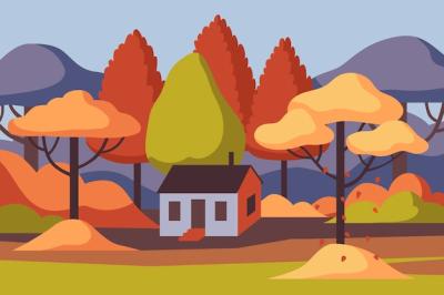 Autumn Landscape Flat Design – Free Download