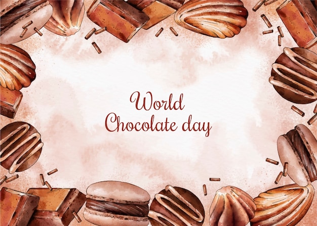 Watercolor Chocolate Day Background Featuring Delicious Sweets – Free Download