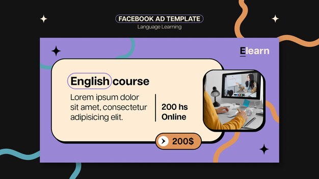 Flat Design Language Learning Facebook Ad Template – Free to Download