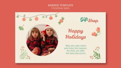 Christmas Sale Horizontal Banner Template Featuring Children – Free Download