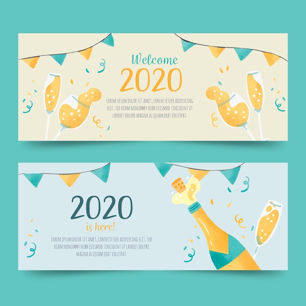 Watercolor New Year 2020 Party Banners – Free Download