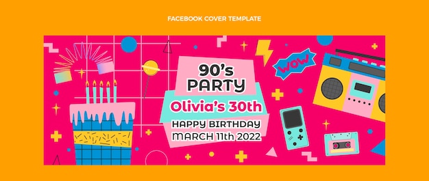 Hand Drawn 90s Birthday Facebook Cover – Download Free Stock Photo