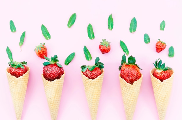 Strawberry Waffle Cones for Ice Cream – Download Free Stock Photo