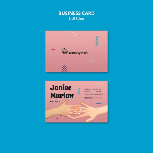 Stylish Flat Design Nail Salon Business Card for Free Download