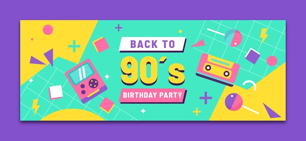 Colorful 90s Party Facebook Cover – Free Download